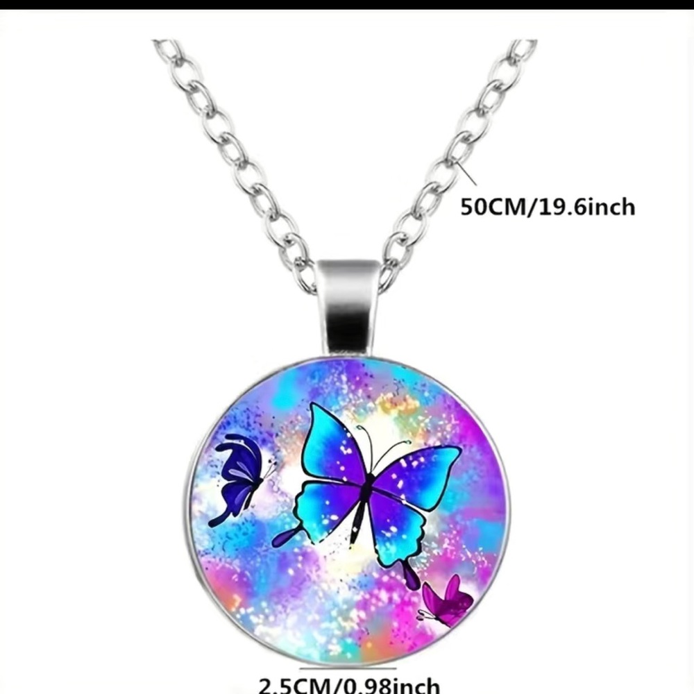 🆕❗️ Creative Cute Butterfly Round Pendant Necklace & Bracelet & Earrings Set - Picture 3 of 6